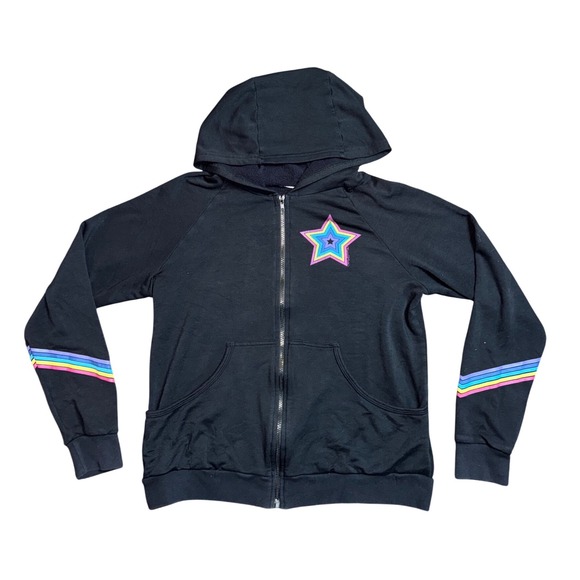 Lauren Moshi Black Rainbow Star Zip Hoodie Sweatshirt M - Picture 2 of 14